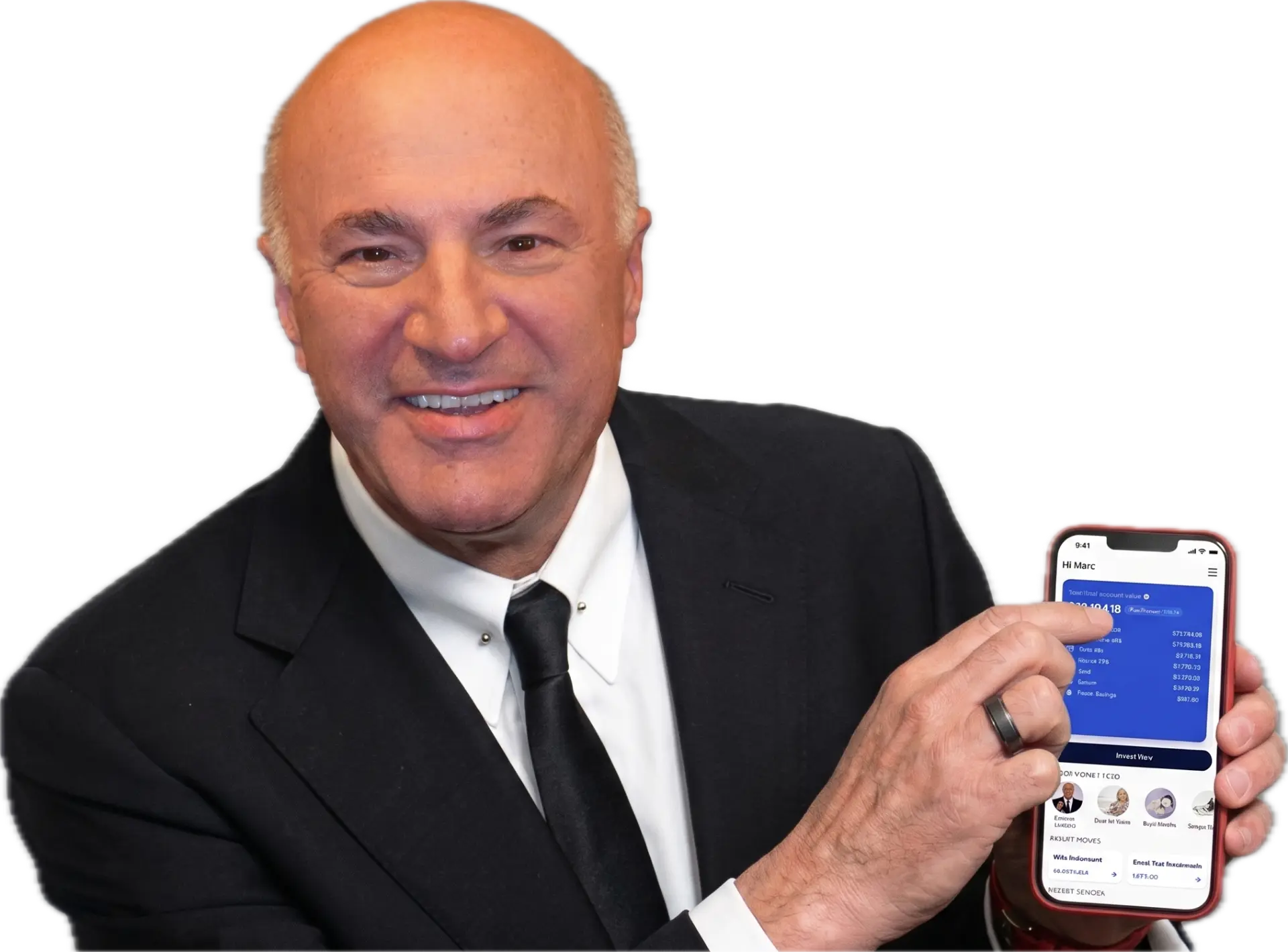 Kevin O'Leary holding the Beanstox app on his phone